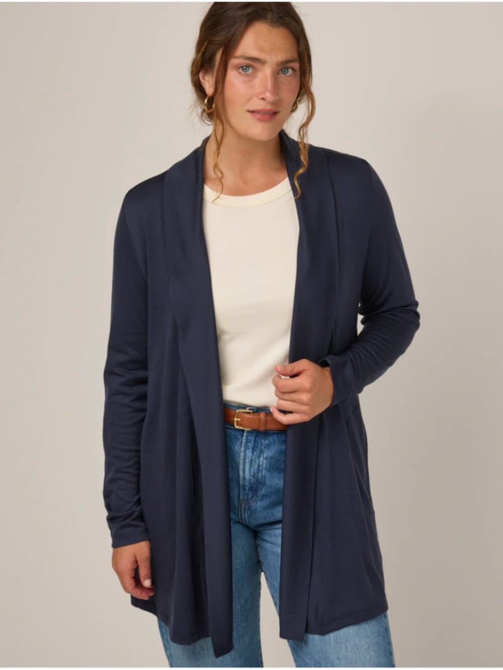 Wool& Landmark Merino Wool Cardigan - Washed Navy -  2X
